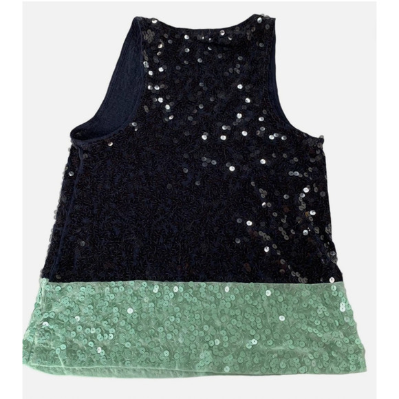 J Crew Shirt Womens Small Navy Green Sequins Silk Trim Tank Top Style 14302 - Picture 2 of 7